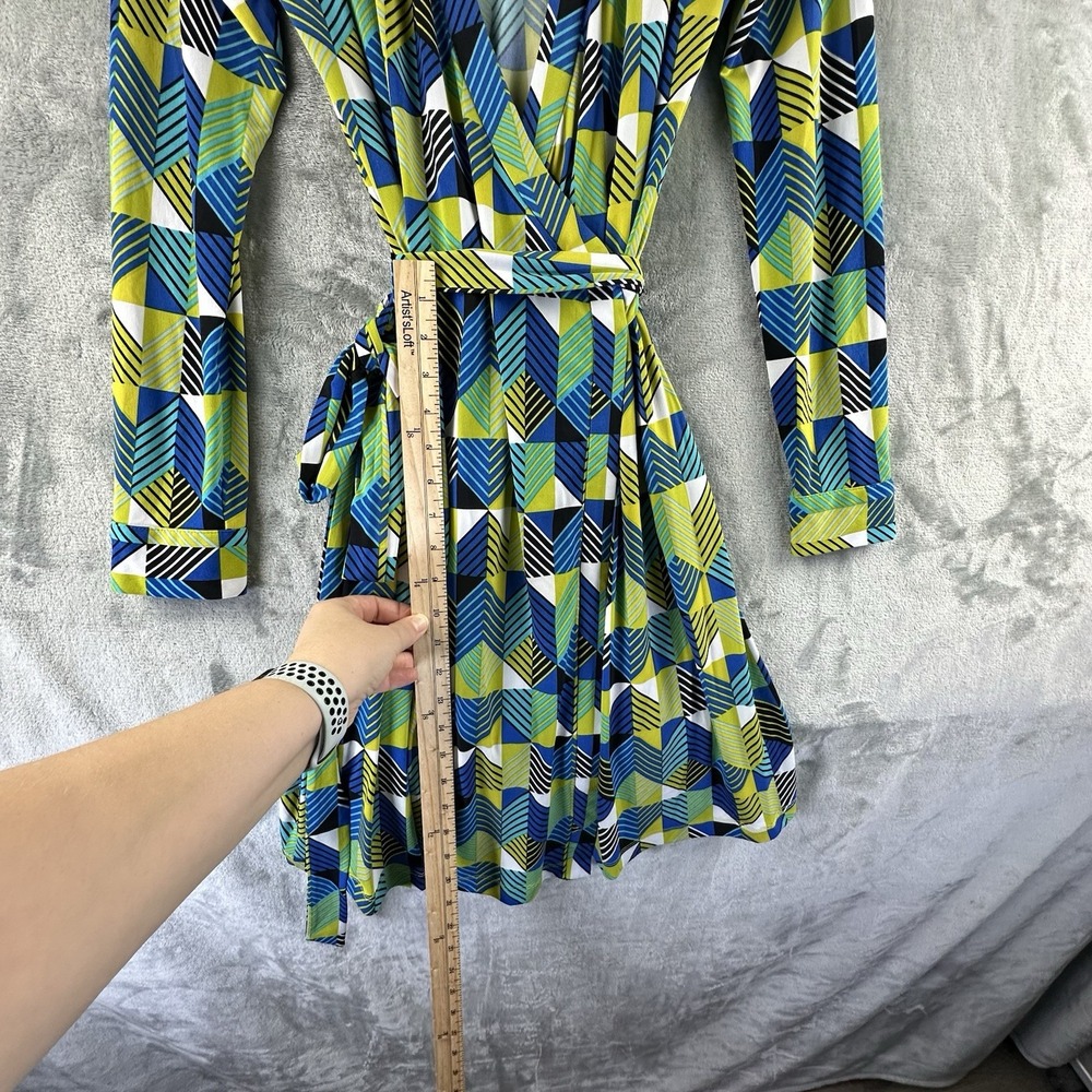 Calvin Klein Wrap Dress Women's 8 Blue Green Bright Geometric Print - Picture 4 of 7